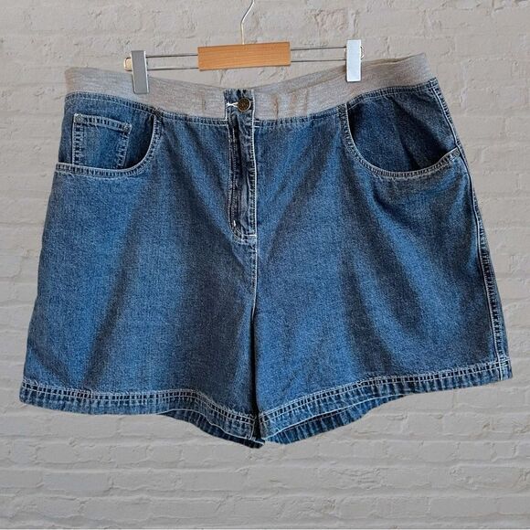 Vintage 90s Jean shorts white stitching grey waist band - Picture 2 of 8